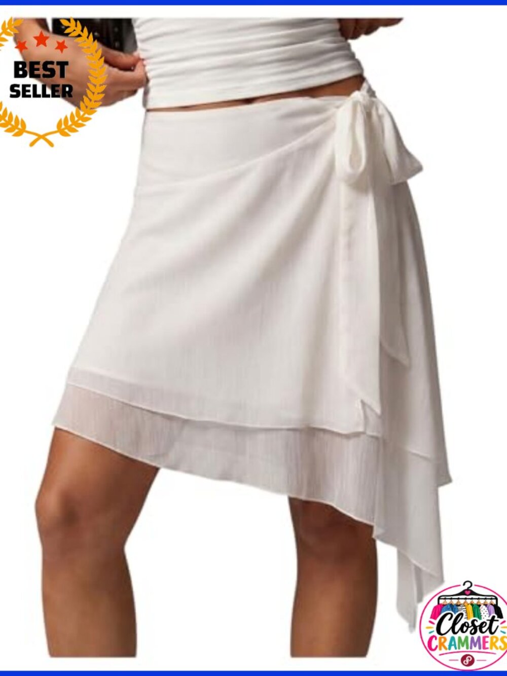 Women's Wrap Asymmetrical Tiered Chiffon Tie Side Flowy Mini Skirt